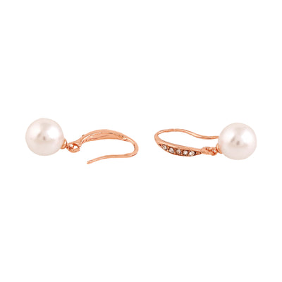Estele Rose Gold Plated Shining Pearl Drop Earrings with Austrian Crystals for Women
