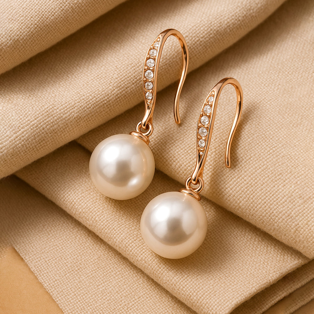 Estele Rosegold Plated Shining Pearl Drop Earrings with Austrian Crystals  for Women