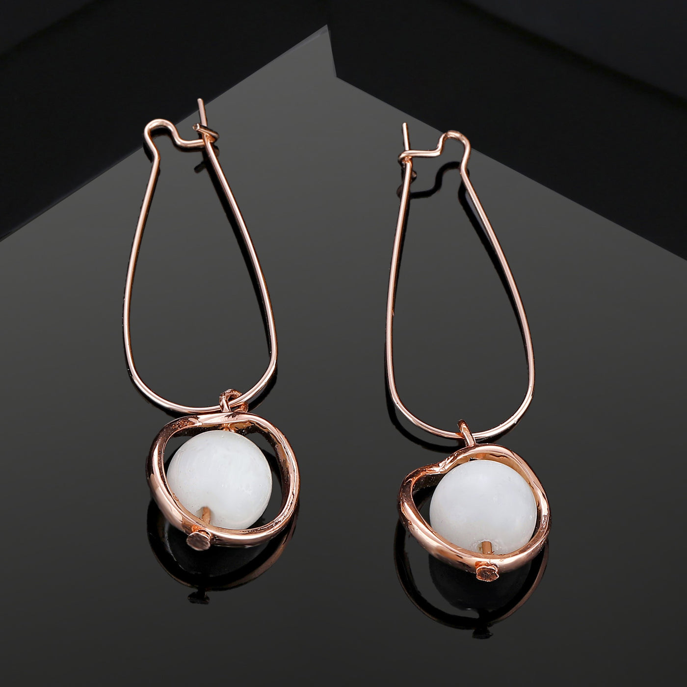 Estele Rose Gold Plated Glamorous Drop Earrings with White Pearls for Women