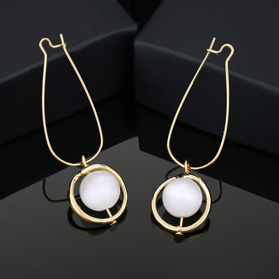 Estele Gold Plated Glamorous Drop Earrings with White Pearls for Women