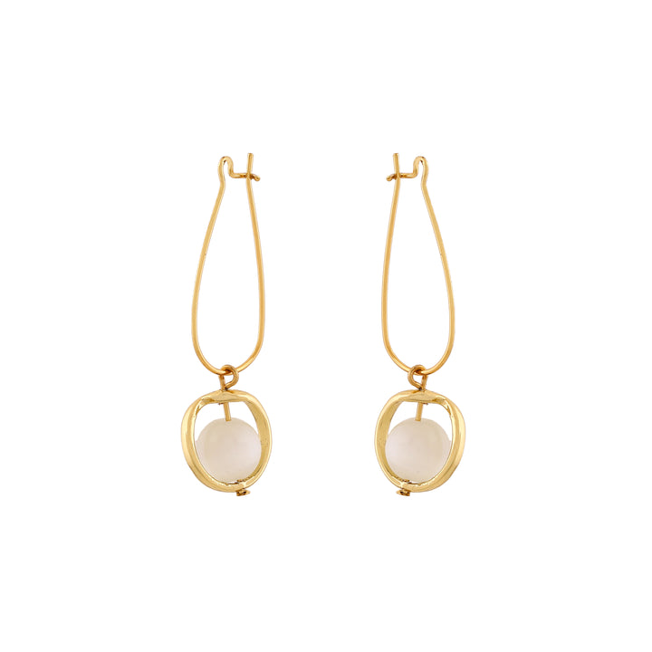 Estele Gold Plated Glamorous Drop Earrings with White Pearls for Women