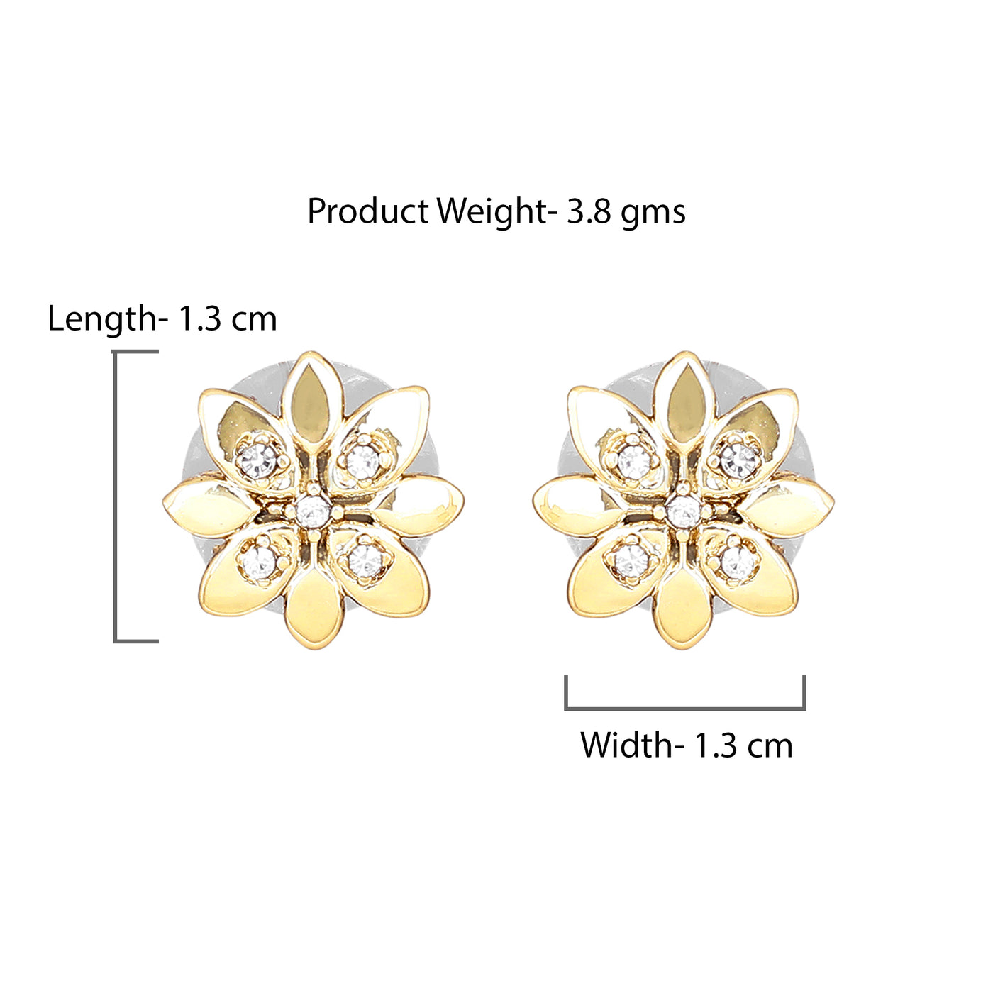 Estele Gold Plated Flower Stud Earrings with Crystals for Women