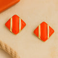 Estele Gold Plated Stylish Lightweight Red Enamel Stud Earrings for Girls and Women