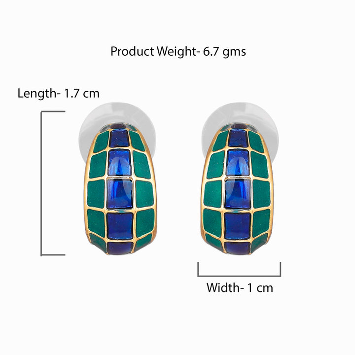 Gold Plated Blue & Green Enamel Stud Earrings