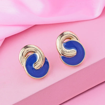 Estele Gold Plated Blue colour Design mosaic Studs for women