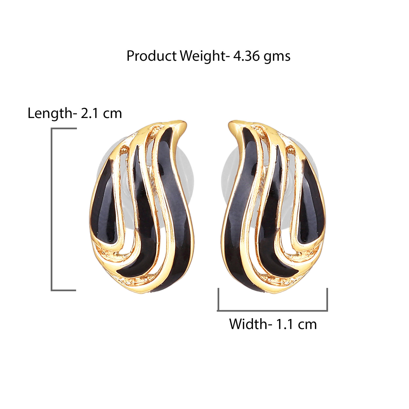Estele Gold Plated Leaf Shaped Stud Earring with Black Enamel for Women