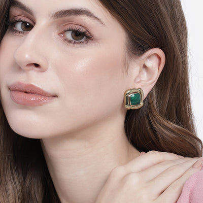 Gift Gold With Green Enamel Earrings