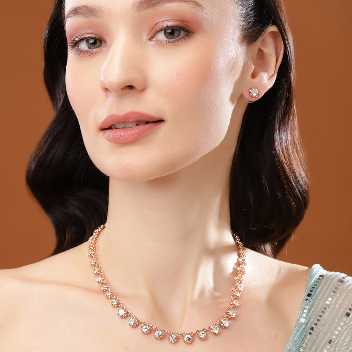 Estele Rose Gold Plated Sparkling Necklace Set with Crystals for Women