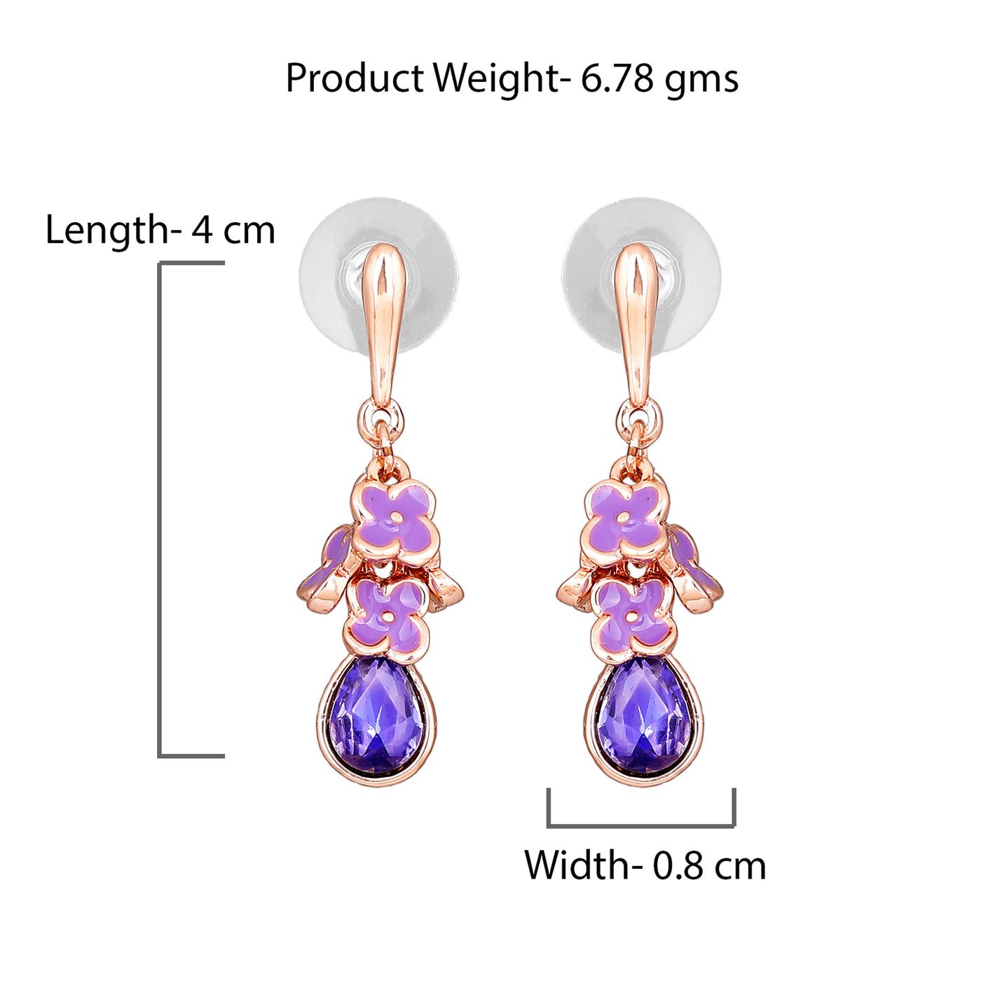 Gift Estele purple coloured rose gold plated charms hanging earrings for women