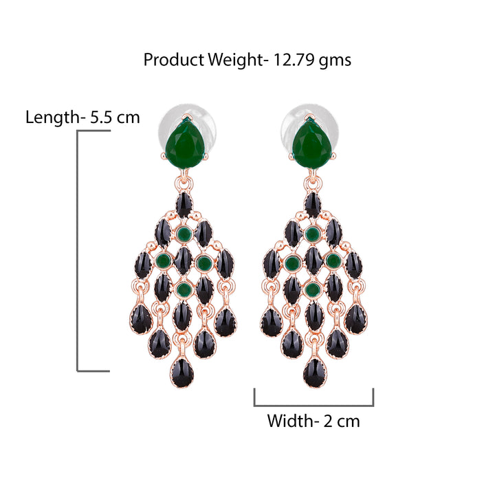 Estele Black and Green trendy Chandelier Earrings for women