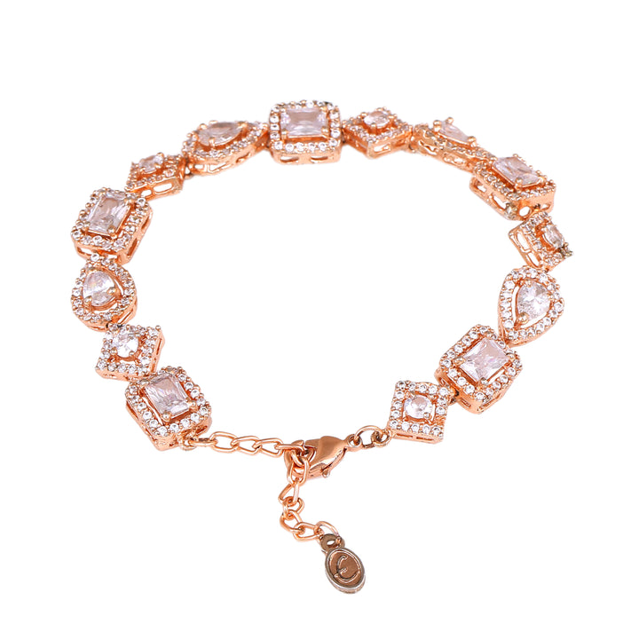 Estele Rose Gold Plated CZ Geometric Designer Bracelet for Women