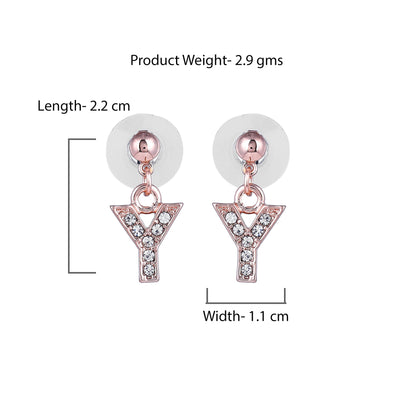 Estele Rose Gold Plated Magnificent Medium 'Y' Letter Earrings with Crystals for Women