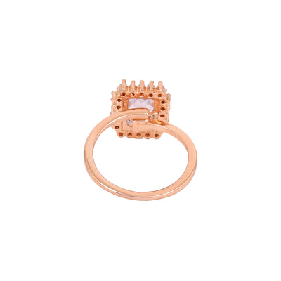 Estele Rose Gold Plated CZ Square Designer Finger Ring for Women