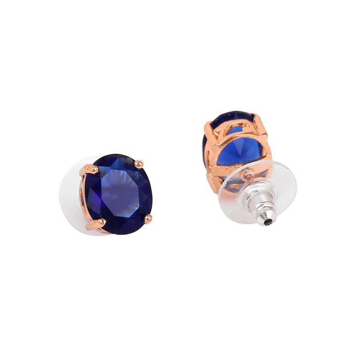 Estele Rose Gold Plated CZ Elegant Designer Pendant Set with Blue Stones for Women
