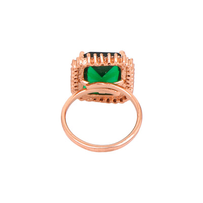 Estele Rose Gold Plated CZ Sparkling Finger Ring with Green Stones for Women