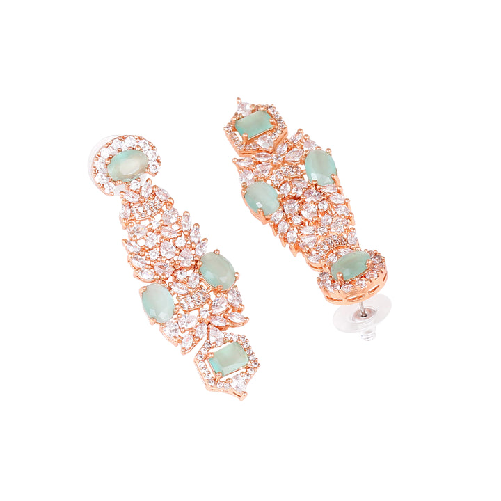 Estele Rose Gold Plated CZ Astonishing Necklace Set with Mint Green Stones for Women
