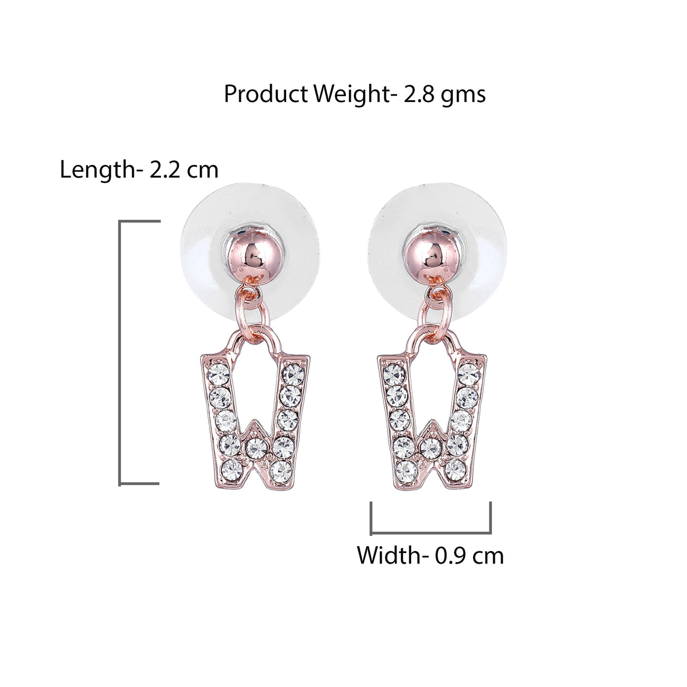 Estele Rose Gold Plated Magnificent Medium 'W' Letter Earrings with Crystals for Women