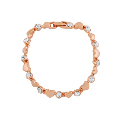 Estele Rose Gold Plated Heart Shaped Bracelet with Crystals for Women