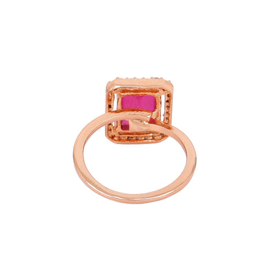 Estele Rose Gold Plated CZ Sparkling Finger Ring with Ruby Stones for Women(Adjustable)