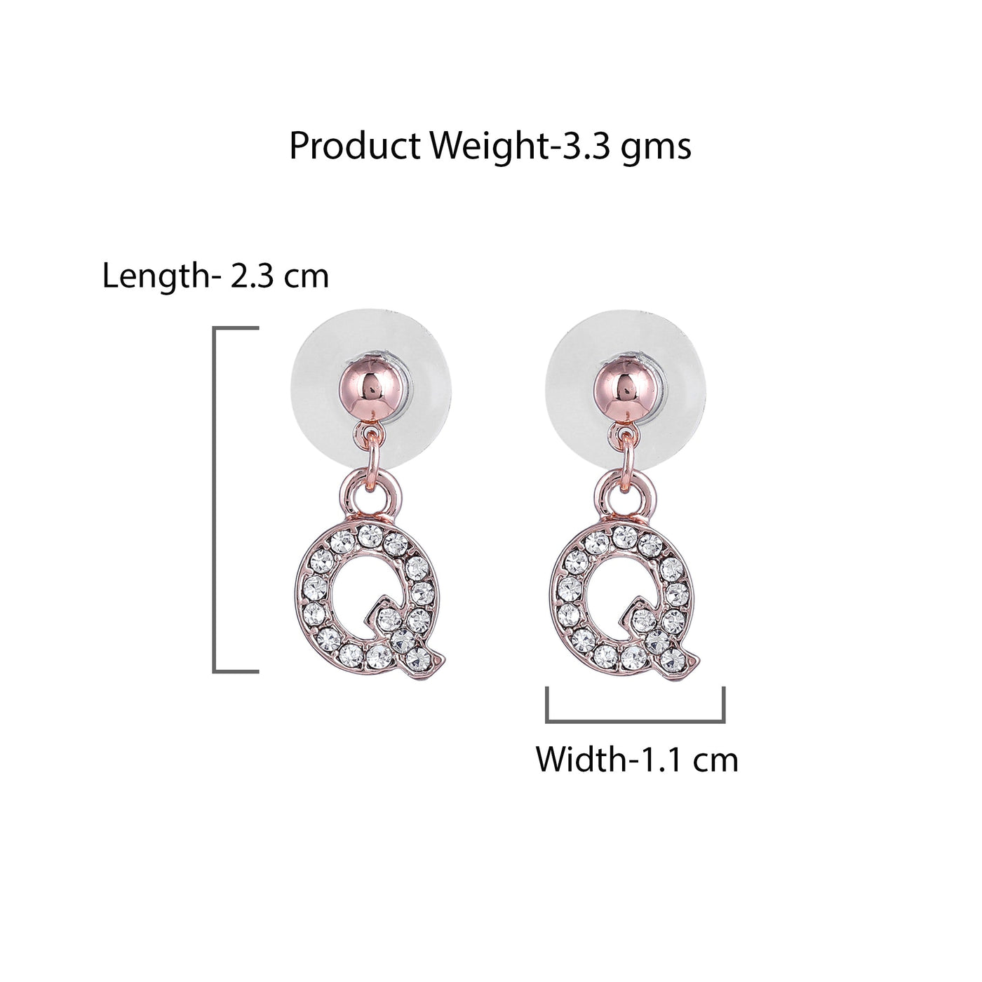 Estele Rose Gold Plated Magnificent Medium 'Q' Letter Earrings with Crystals for Women