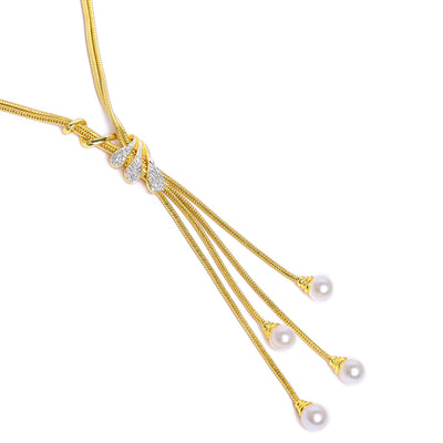 Estele Gold & Rhodium Plated Trendy Tassel Necklace set with White Pearls for Women