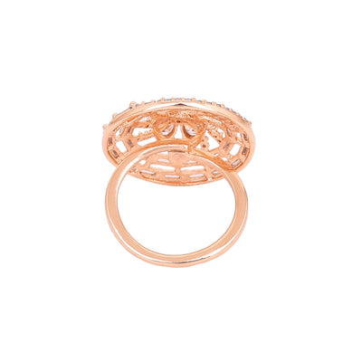 Estele Rose Gold Plated CZ Flower Designer Finger Ring for Women(Adjustable)