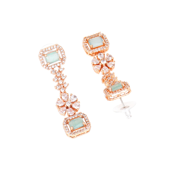 Estele Rose Gold Plated CZ Ravishing Necklace Set with Mint Green Stones for Women