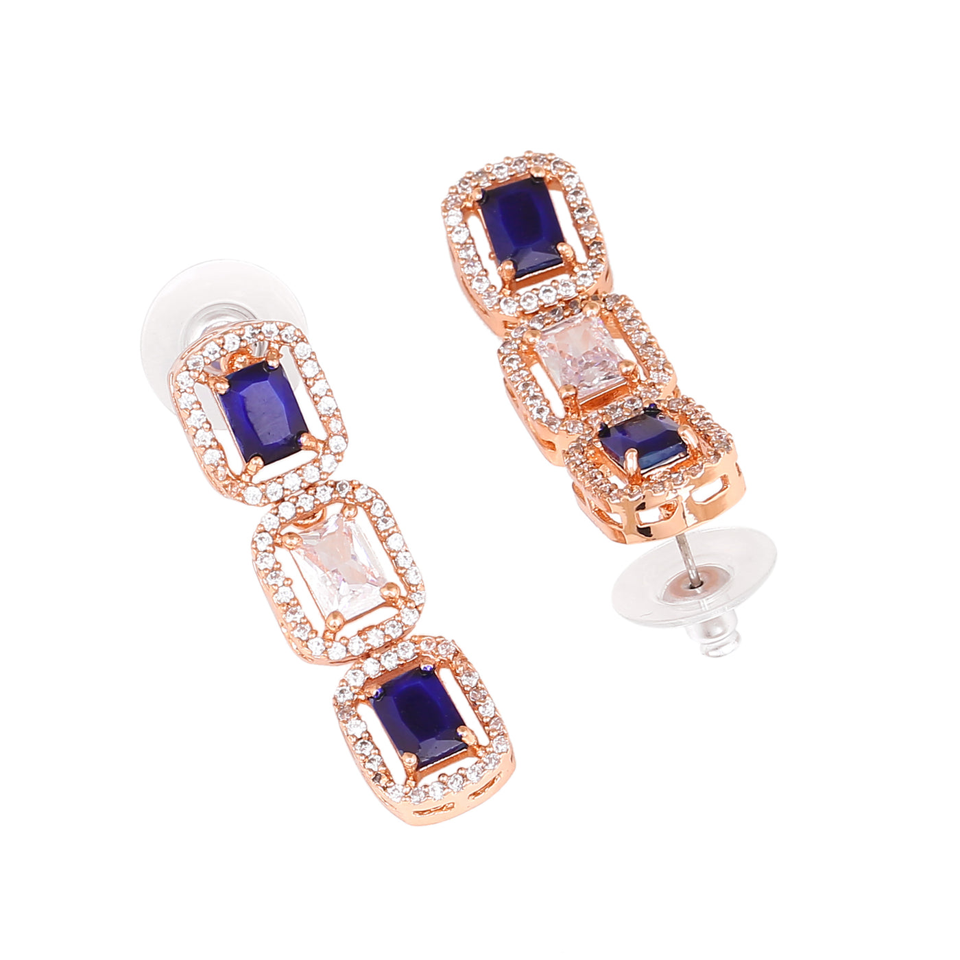 Estele Rose Gold Plated CZ Elegant Neklace Set with Blue Stones for Women