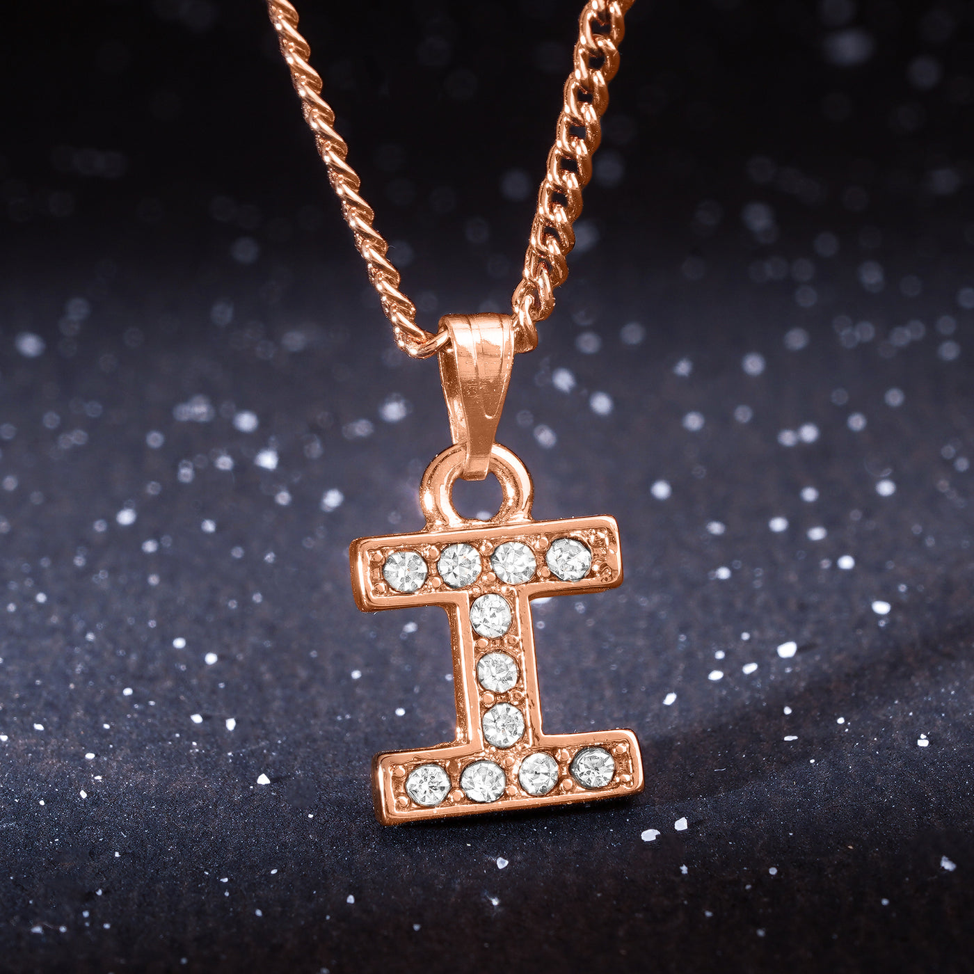 Estele Rosegold Splendid Medium 'I' Letter Pendant with Austrian Crystals for Women