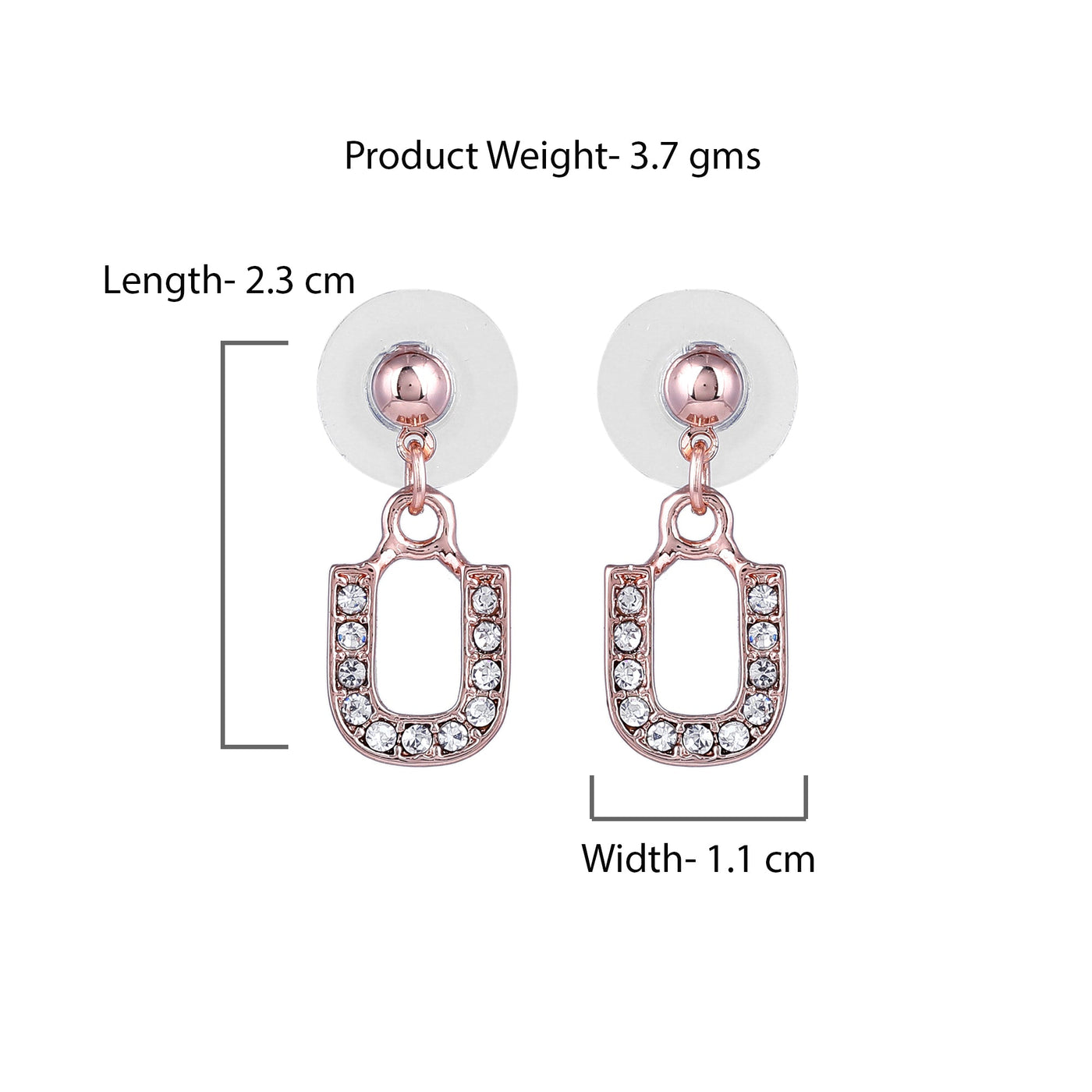 Estele Rose Gold Plated Magnificent Medium 'U' Letter Earrings with Crystals for Women