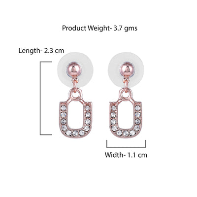 Estele Rose Gold Plated Magnificent Medium 'U' Letter Earrings with Crystals for Women