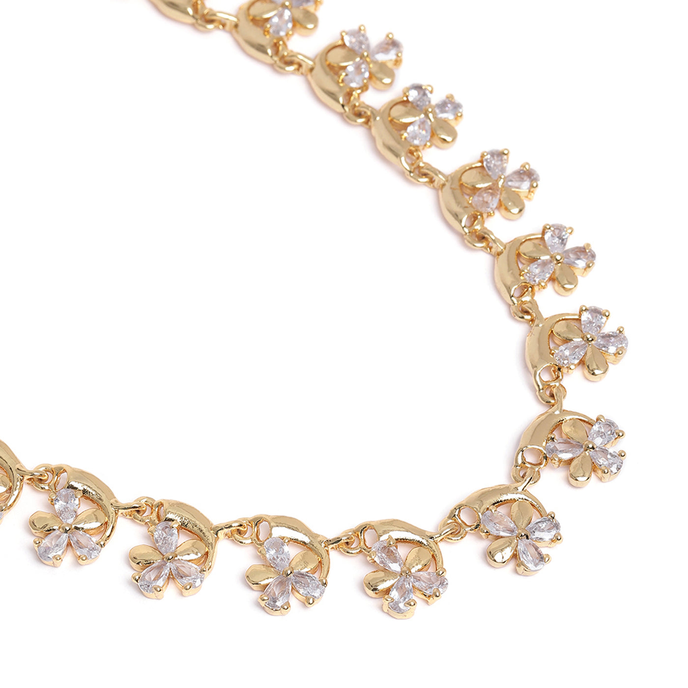 Estele Gold Plated CZ Flower Shaped Necklace Set for Women