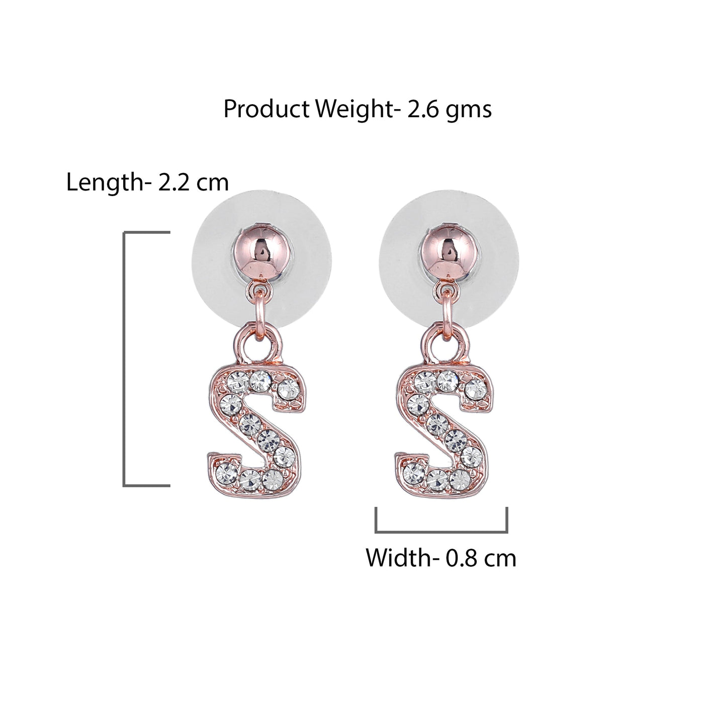 Estele Rose Gold Plated Magnificent Medium 'S' Letter Earrings with Crystals for Women