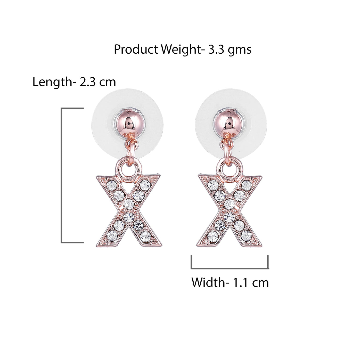 Estele Rose Gold Plated Magnificent Medium 'X' Letter Earrings with Crystals for Women