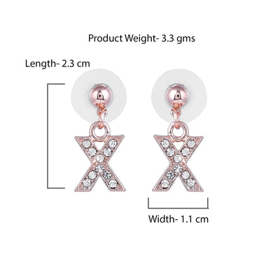 Estele Rose Gold Plated Magnificent Medium 'X' Letter Earrings with Crystals for Women