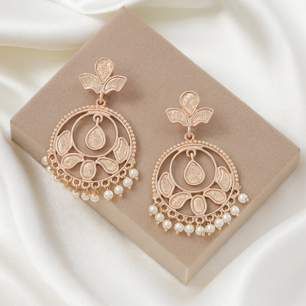 Buy Rose Gold Stylish Fancy Party Wear Pearl Earrings Online – Estele