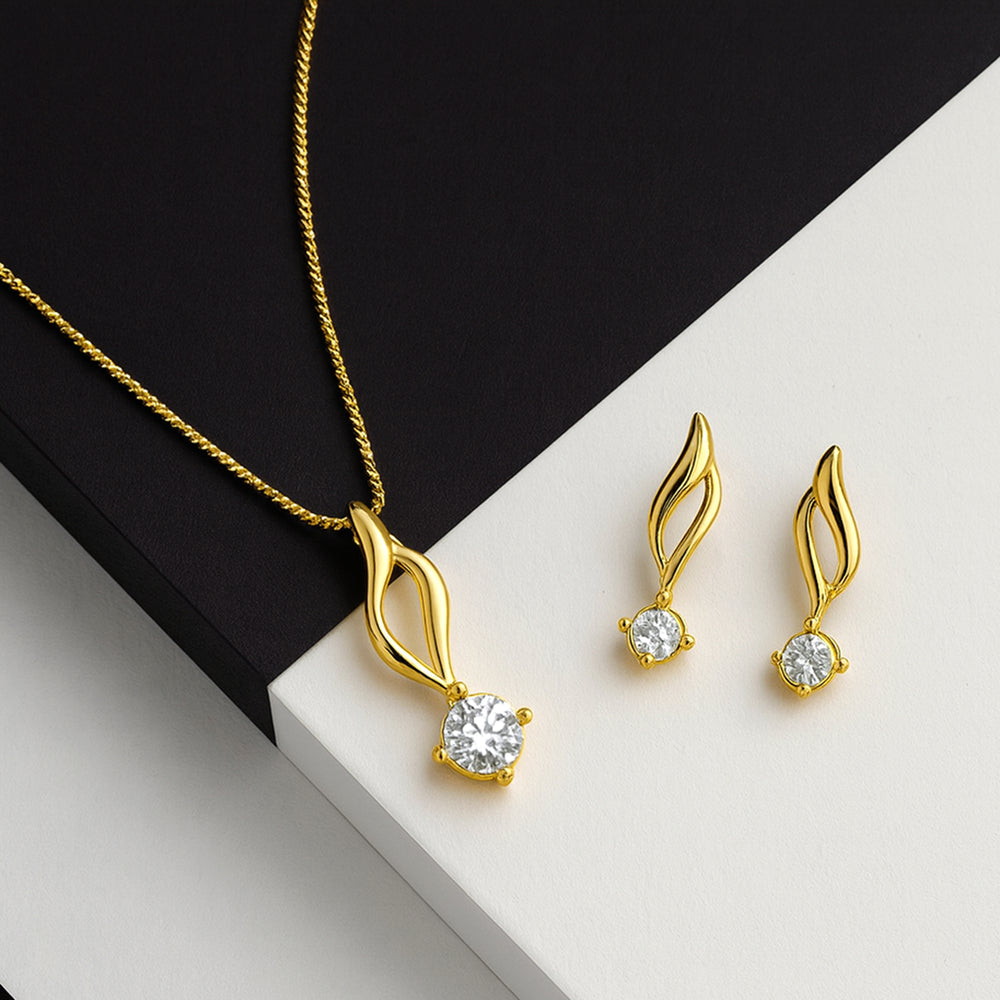 Classic Gold-Plated Solitaire Pendant Set|Perfect for Gifting Office Wear