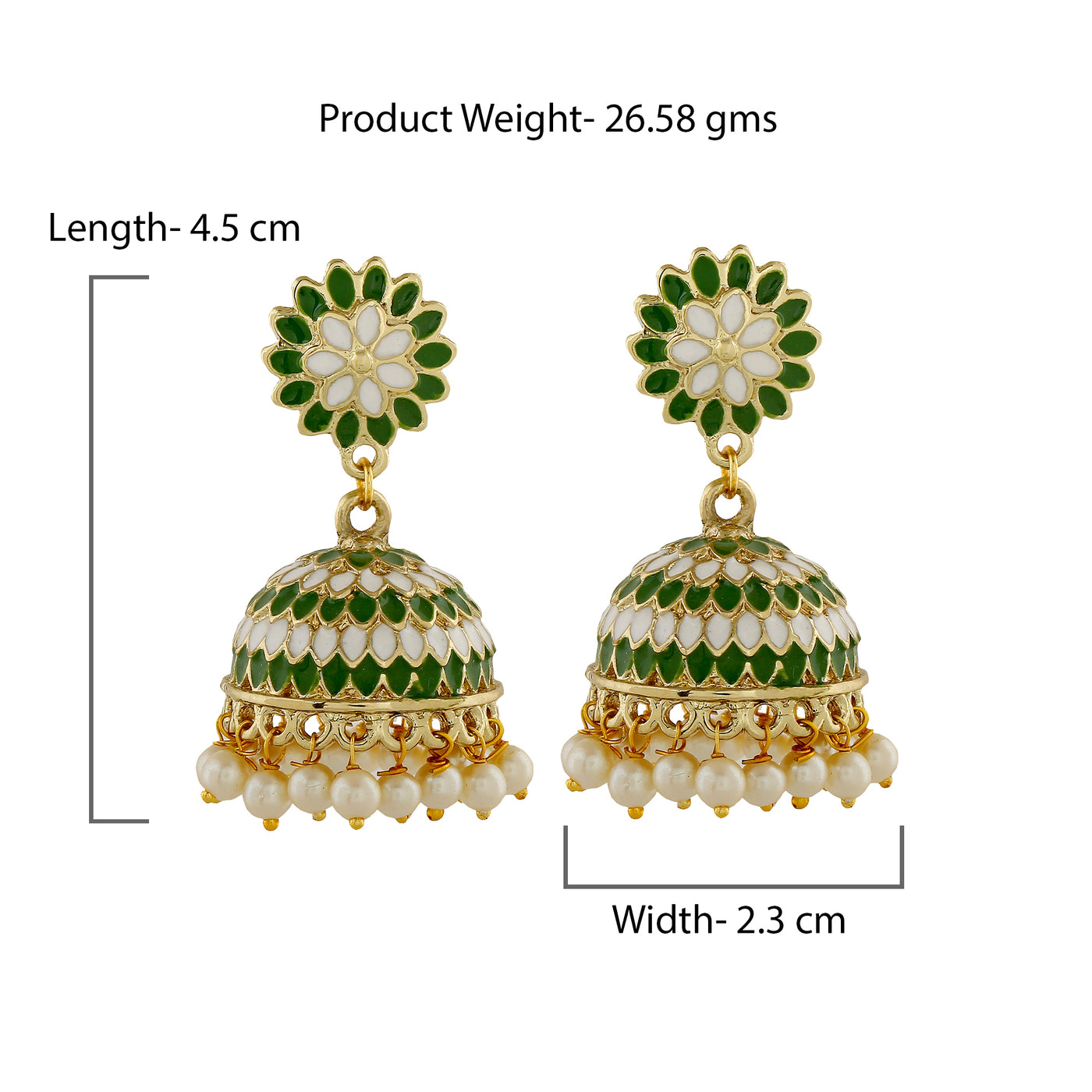 Estele Gold Plated Traditional Green Meenakari Jhumka Earrings with Pearls for Women