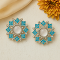 Estele Rhodium Plated Flower Shaped Blue Meenakari Kundan Stud Earrings for Women