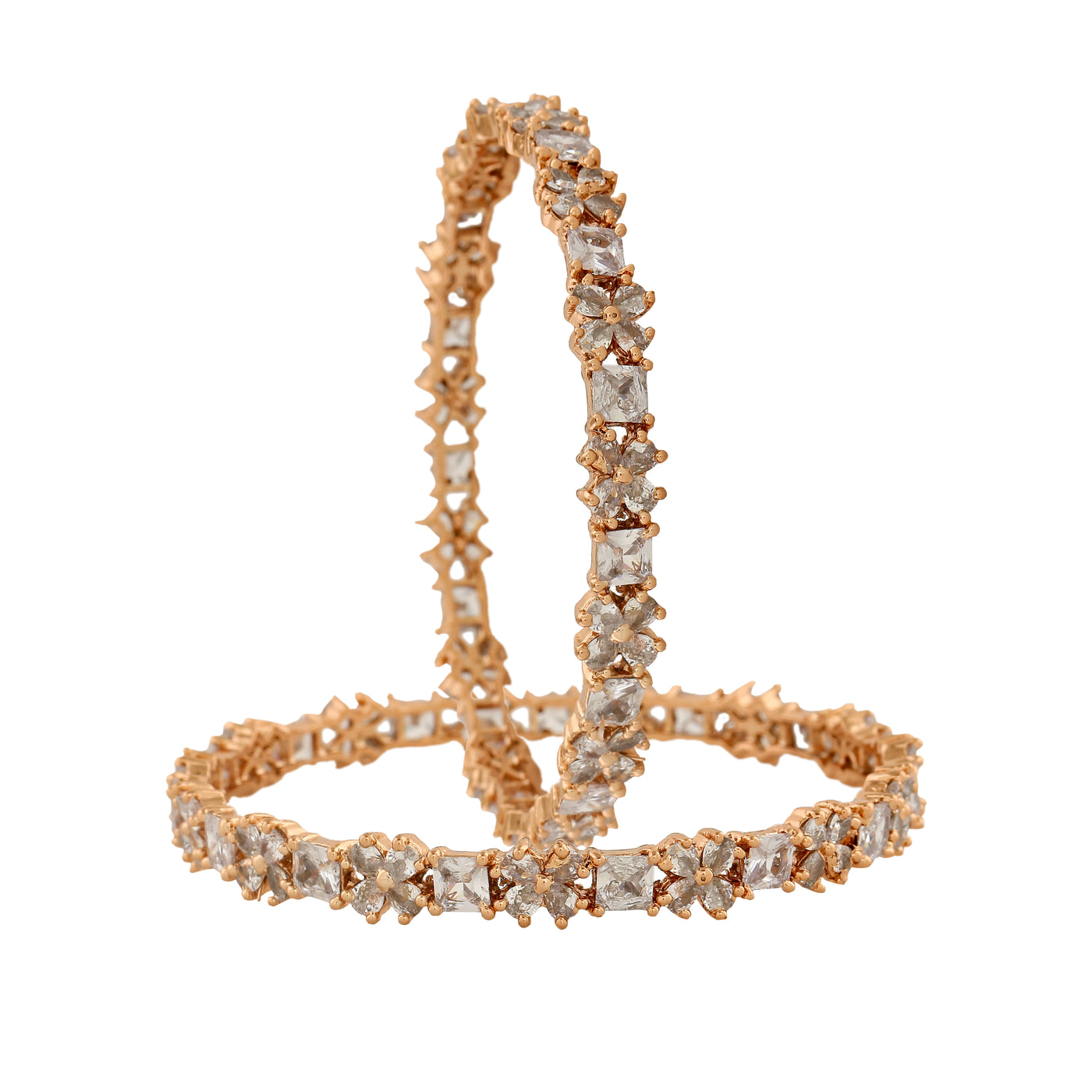 Estele Rose Gold Plated CZ Fascinating Bangles with White Crystals for Women