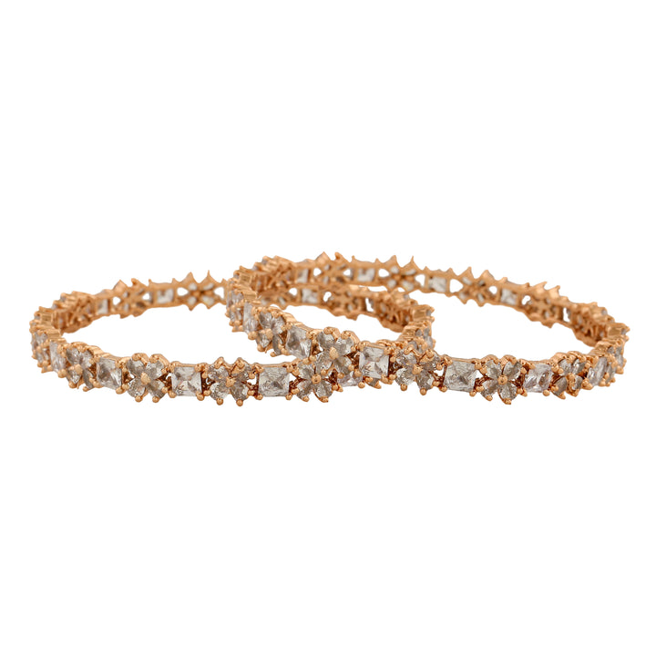 Estele Rose Gold Plated CZ Fascinating Bangles with White Crystals for Women
