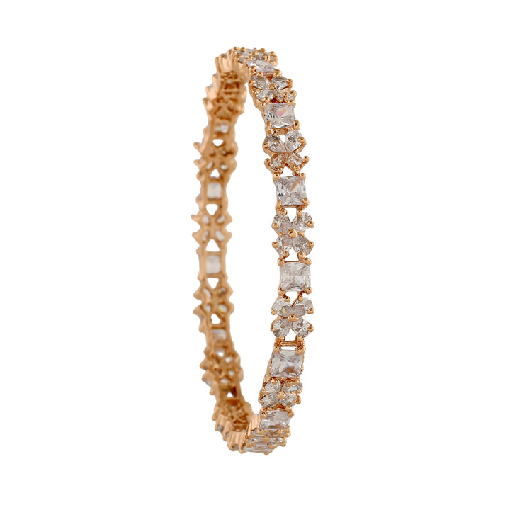 Estele Rose Gold Plated CZ Fascinating Bangles with White Crystals for Women