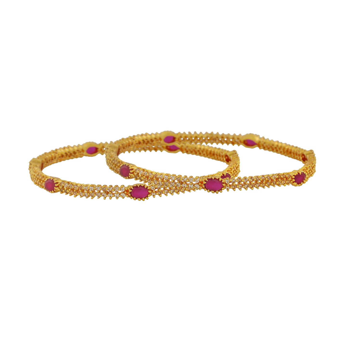 Estele Gold Plated CZ Charming Bangles with Pink Crystals for Women