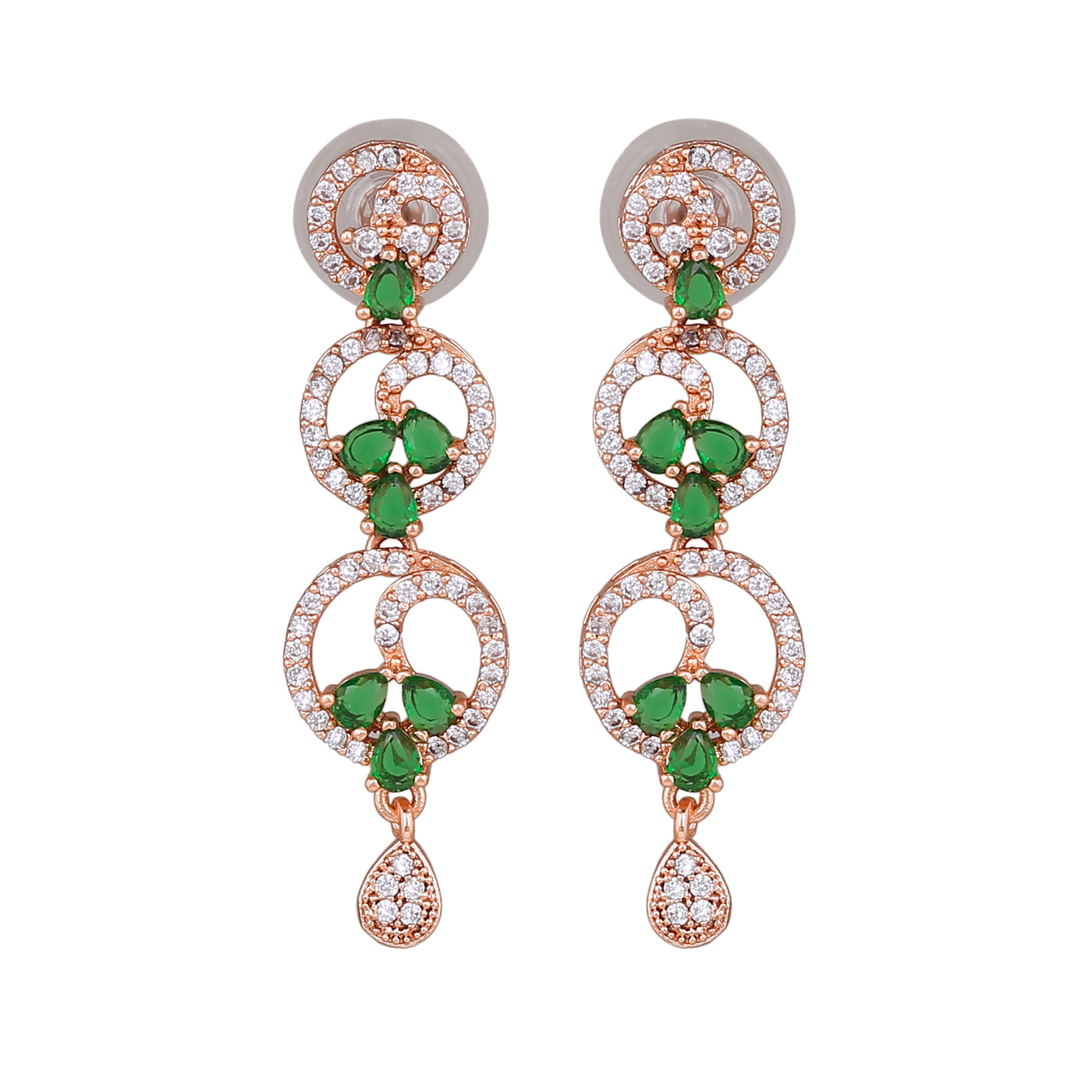 Estele Rose Gold Plated CZ Fascinating Earrings with Green Stones for Women