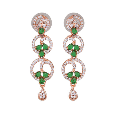 Estele Rose Gold Plated CZ Fascinating Earrings with Green Stones for Women