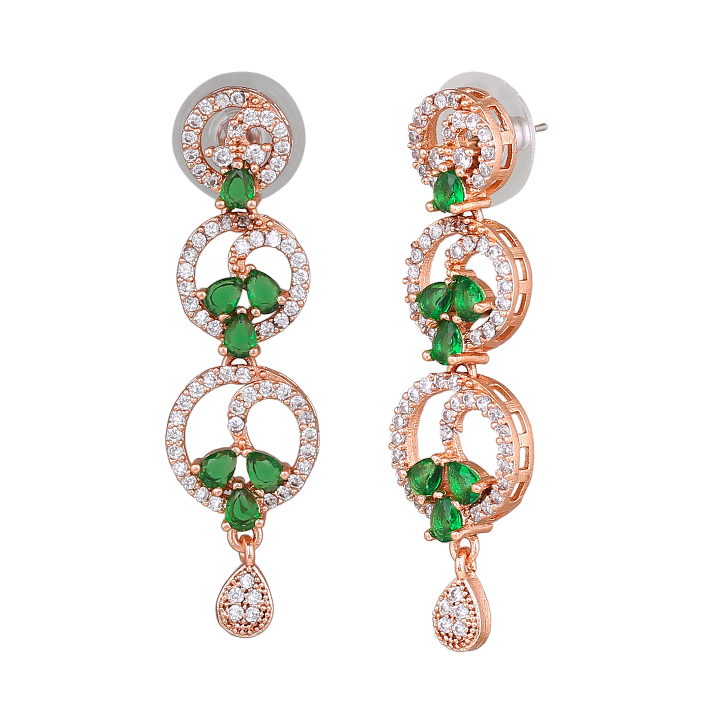 Estele Rose Gold Plated CZ Fascinating Earrings with Green Stones for Women