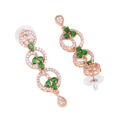 Estele Rose Gold Plated CZ Fascinating Earrings with Green Stones for Women