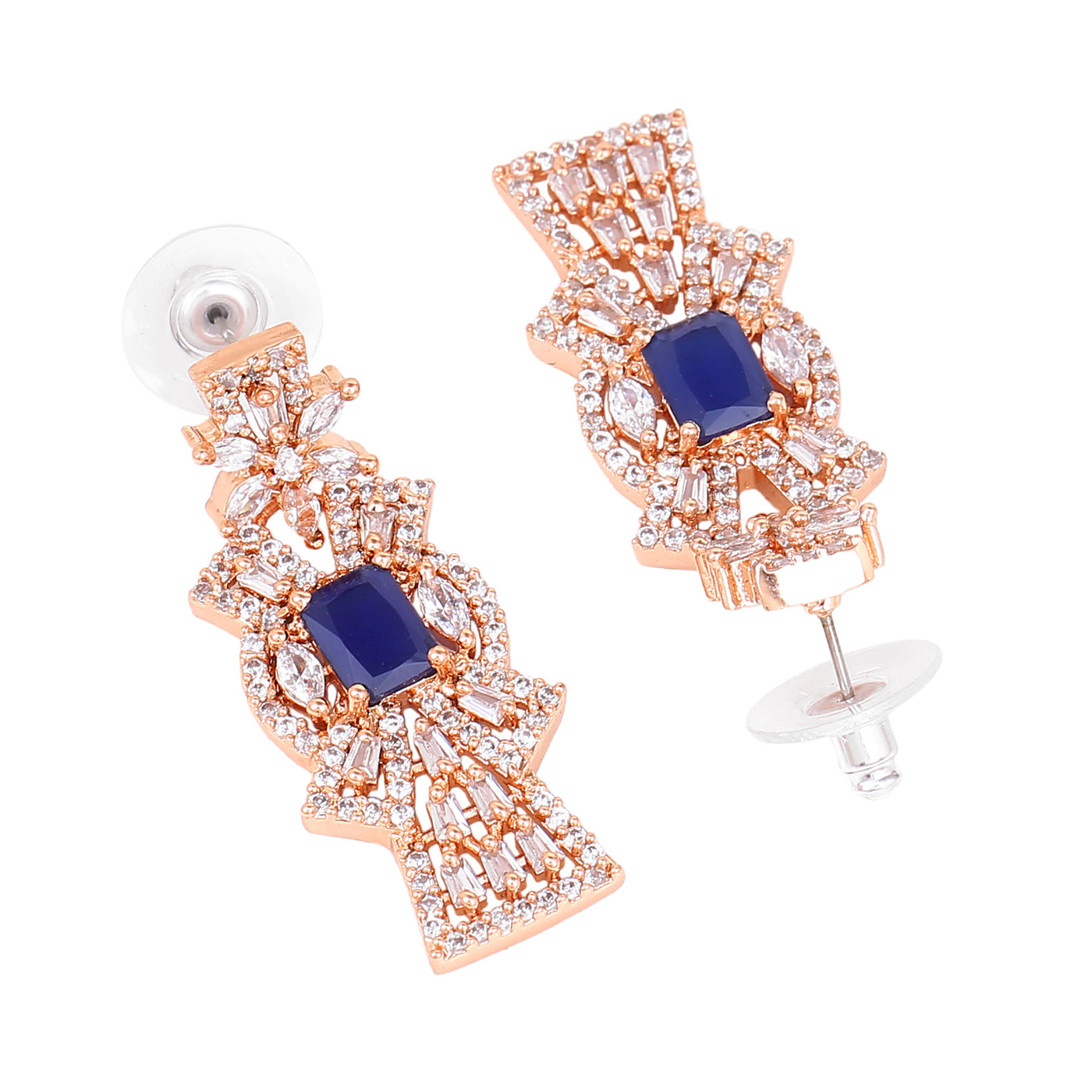 Estele Rose Gold Plated CZ Ravishing Earrings with Blue Stones for Women