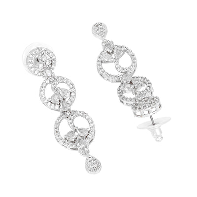 Estele Rhodium Plated CZ Fascinating Drop Earrings for Women