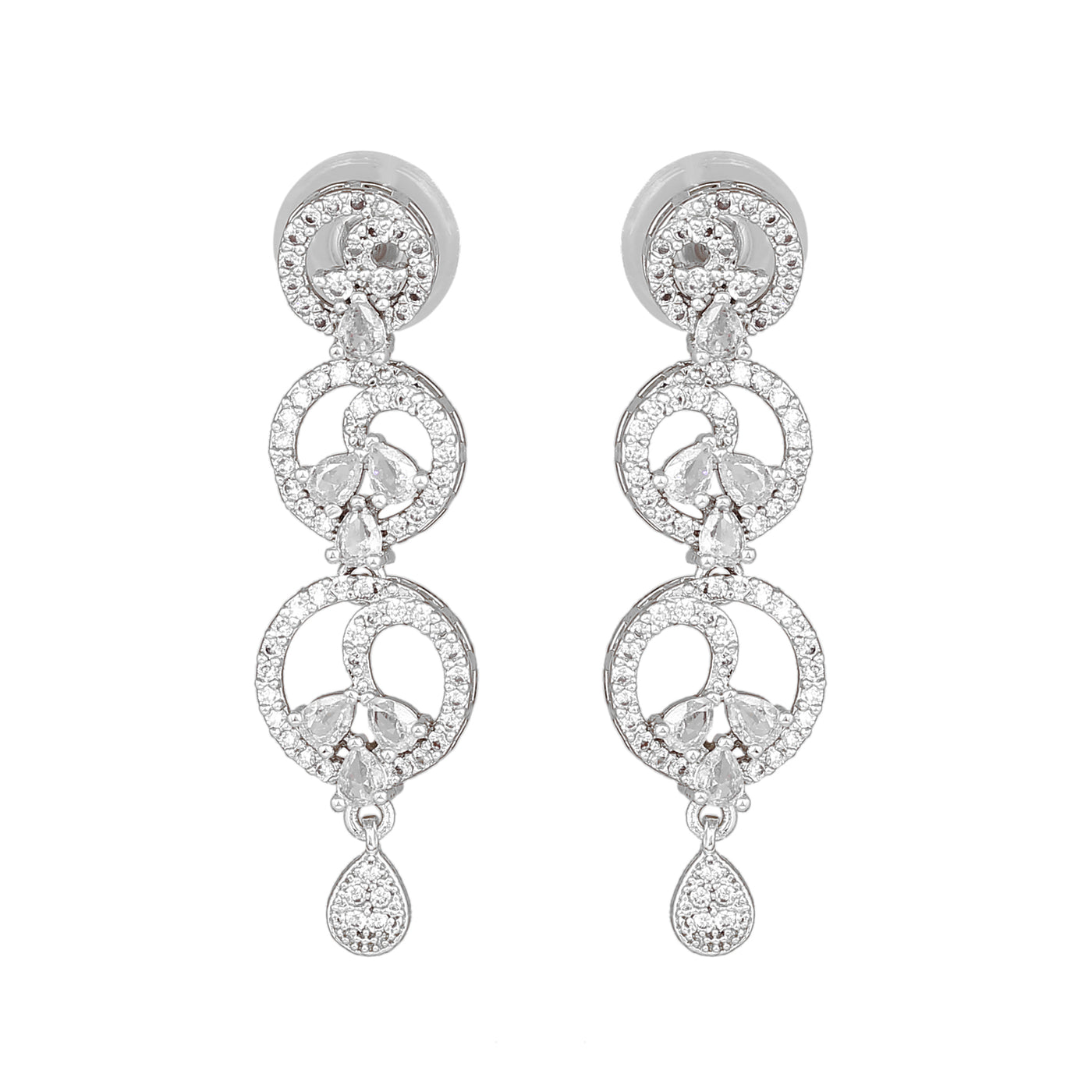 Estele Rhodium Plated CZ Fascinating Drop Earrings for Women